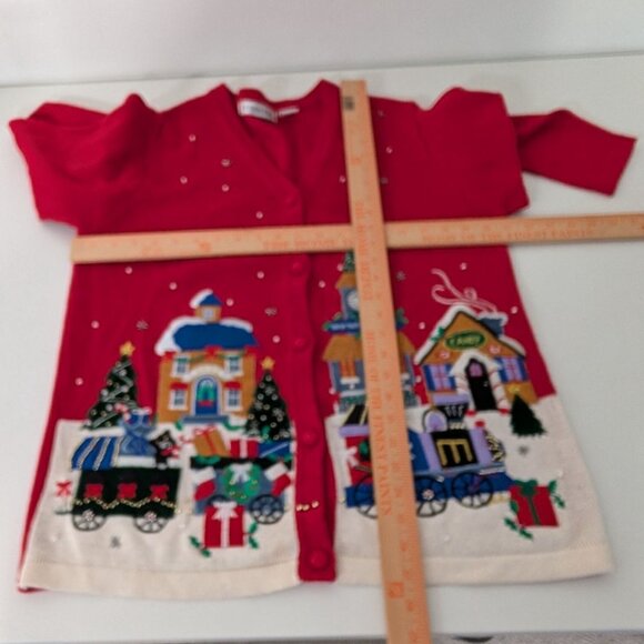 Vintage North Pole Cardigan Womens Size Medium Embroidered Beaded Christmas Red - Picture 14 of 16